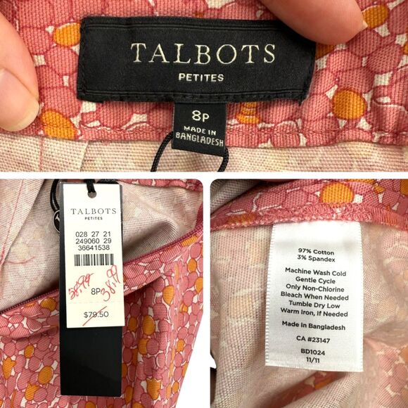 Talbots Floral Print Skirt 8P PETITE Pink Orange Tulip Ditsy Stretch Cotton Slit - Picture 12 of 12